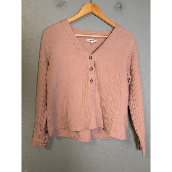 Madewell Lightspun Evert Long Sleeve Henley Top Wisteria Dove Pink Size Small - Picture 2 of 11